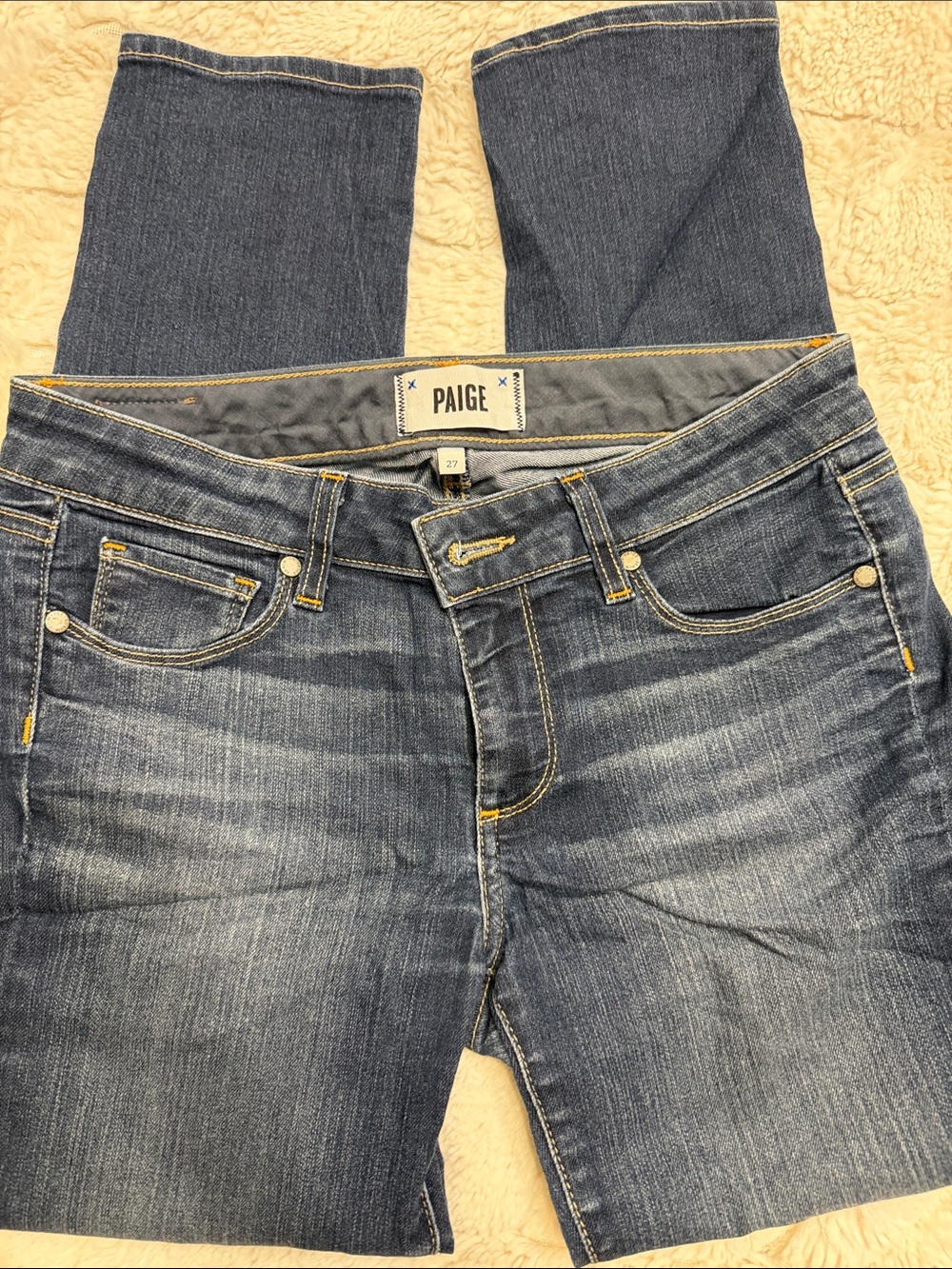 PAIGE Straight Leg Jeans in Medium Blue Wash